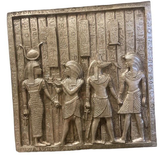 Ancient Egyptian Hieroglyphics Pharaoh Anubis Framed Wall Resin Plaque - Picture 1 of 3